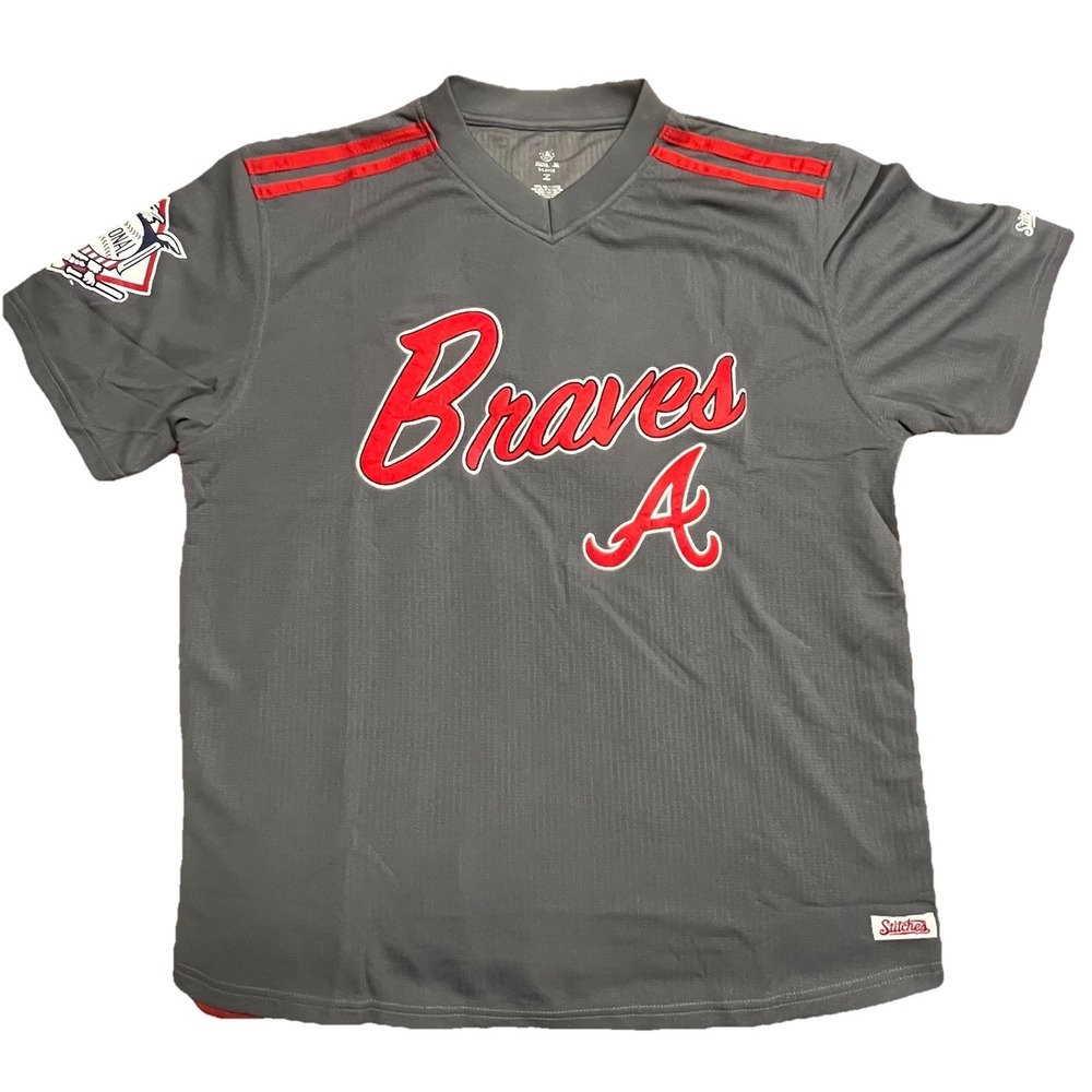 Atlanta Braves MLB Stitches Gray‎ Mesh V-Neck Jersey Shirt Men's XL